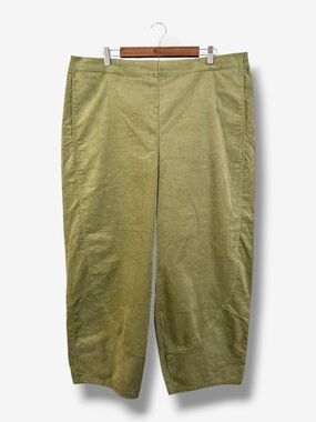 Lisa Bayne Green Corduroy Barrel Leg Pants XXL Lagenlook Minimalist Casual Boho